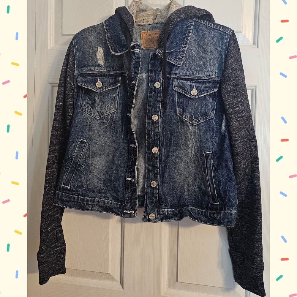 Amethyst Jeans Blue Denim Jacket with Black Sleeves
